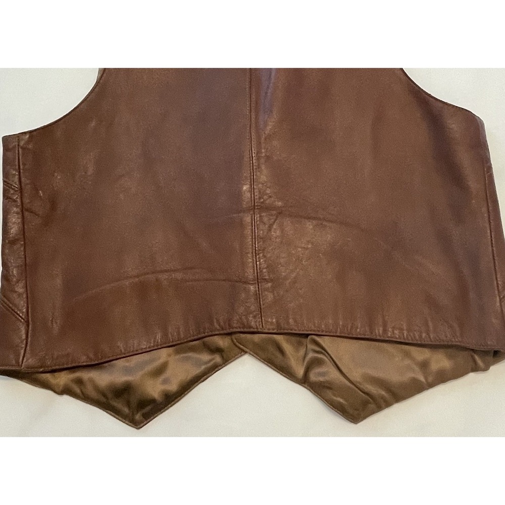 Cabretta‎ Leather by  Grais Vest Leather VTG Western Brown Size XL - Picture 5 of 5